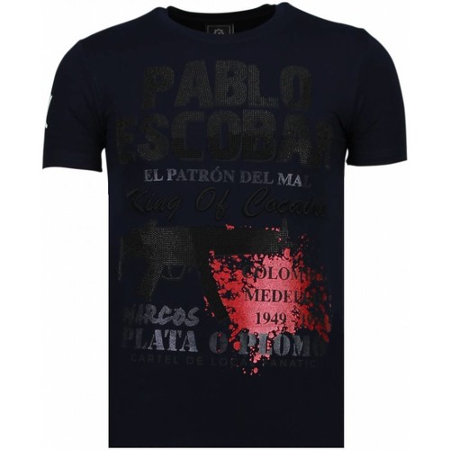 textil Hombre Camisetas manga corta Local Fanatic Pablo Escobar Narcos Rhinestone Azul