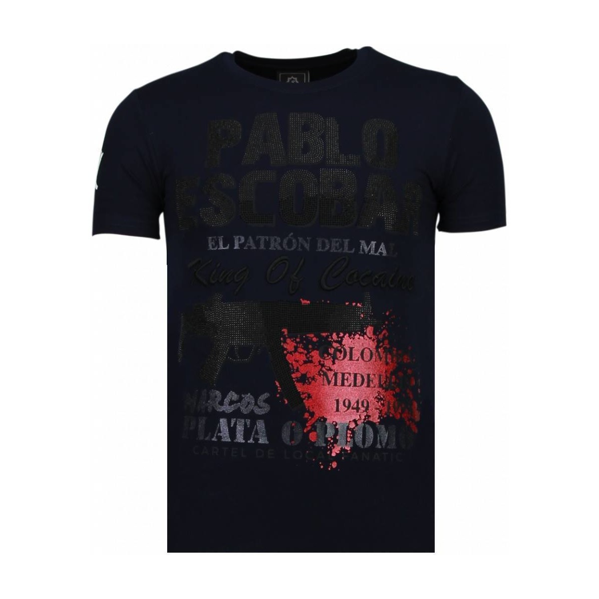 textil Hombre Camisetas manga corta Local Fanatic Pablo Escobar Narcos Rhinestone Azul