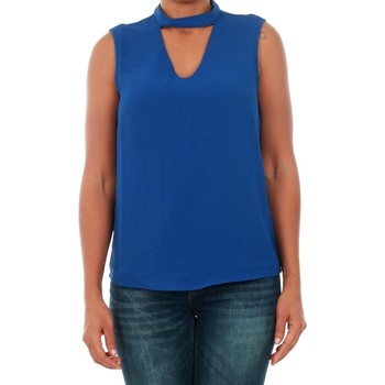 textil Mujer Camisetas sin mangas Only 15145266 ONLMYRINA CHOKER S/L SOLID TOP WVN SURF THE WEB Azul