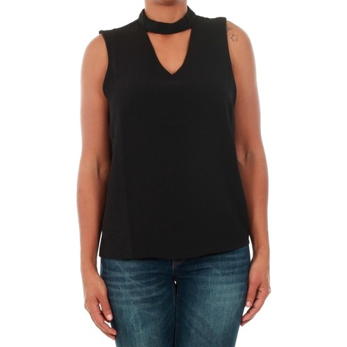 textil Mujer Camisetas sin mangas Only 15145266 ONLMYRINA CHOKER S/L SOLID TOP WVN BLACK Negro