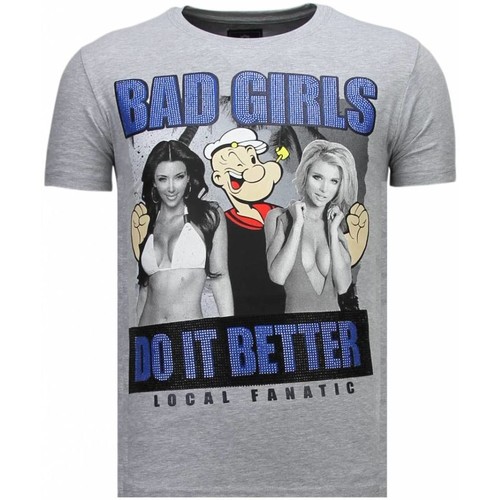 textil Hombre Camisetas manga corta Local Fanatic Bad Girls Do It Better Rhinestone Gris