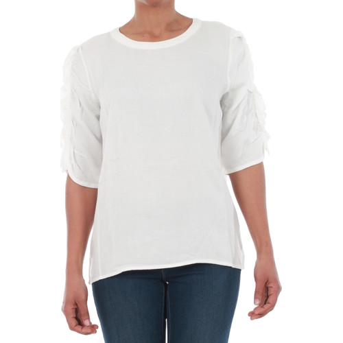 textil Mujer Camisetas manga corta Vero Moda 10196235 VMSEATTLE FRILL 2/4 TOP EXP SNOW WHITE Blanco