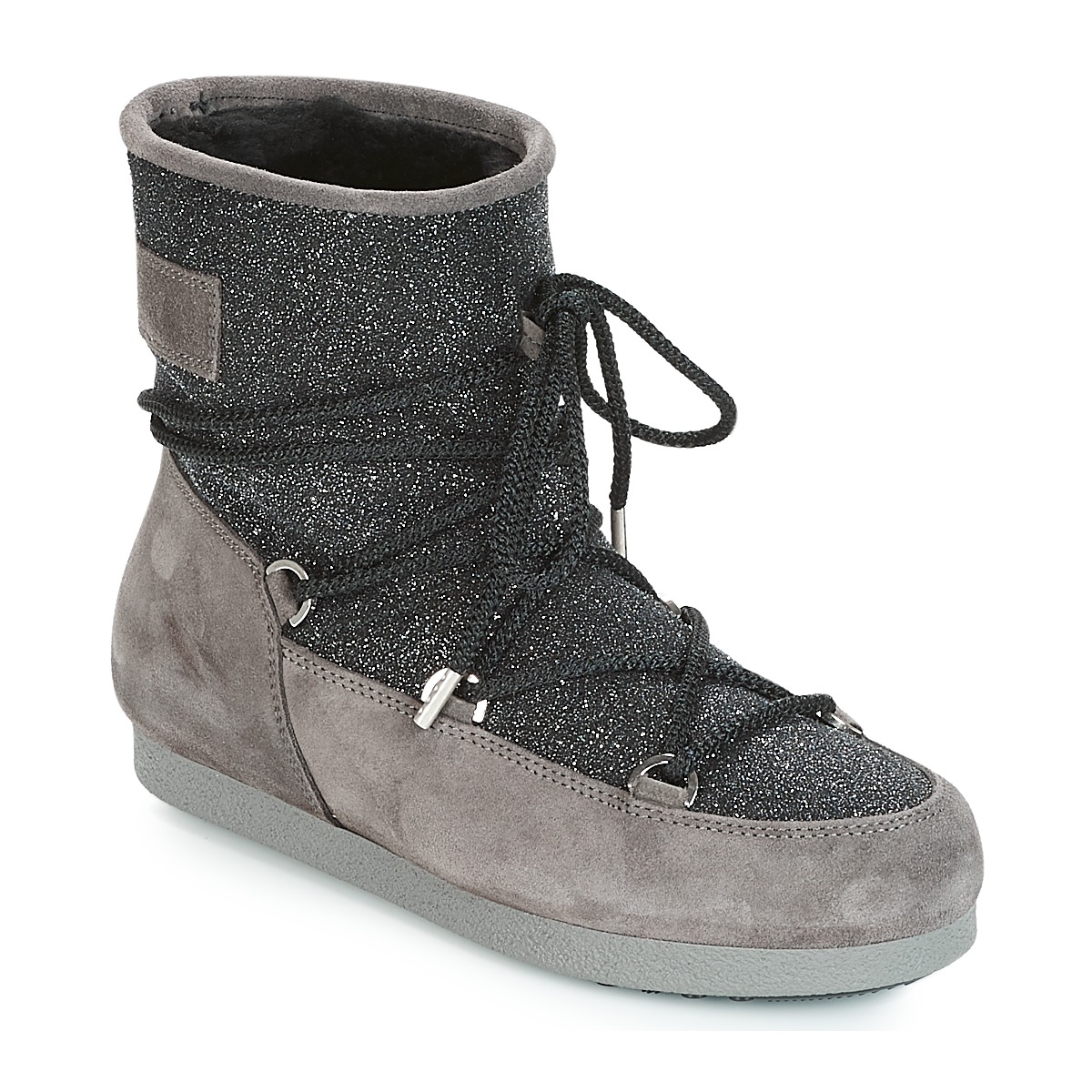 Zapatos Mujer Botas de nieve Moon Boot FAR SIDE LOW SUEDE GLITTER Negro / Gris