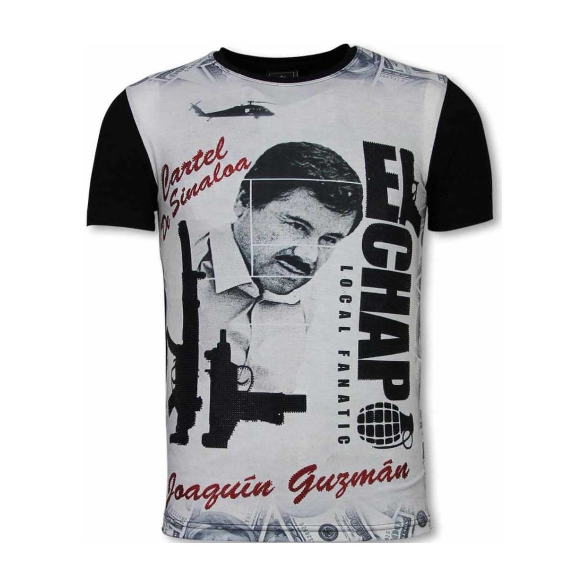 textil Hombre Camisetas manga corta Local Fanatic El Chapo Digital Rhinestone Negro